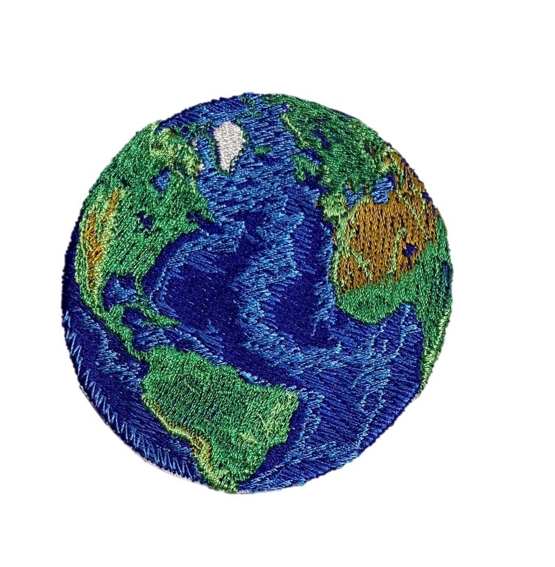 PatchClub Blue Earth World Planet Patch, 3 inches - Iron On/Sew On - Colorful Globe Embroidered Badge - Image 1